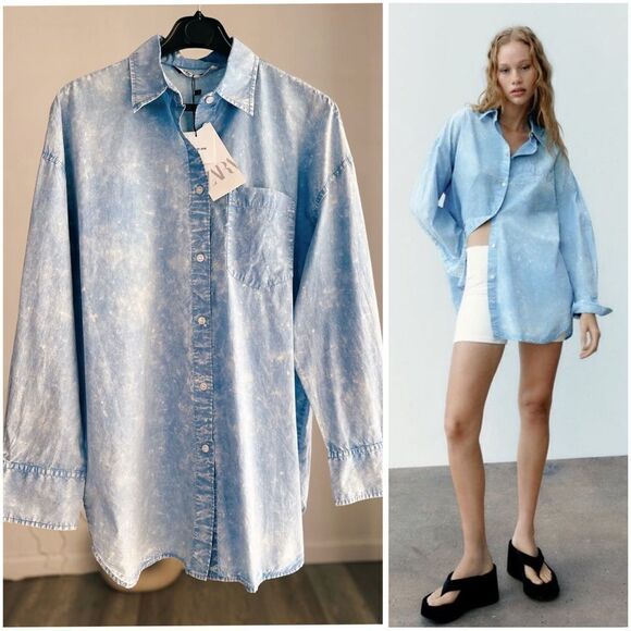 ZARA WASHED EFFECT POPLIN SHIRT - Picture 1 of 13